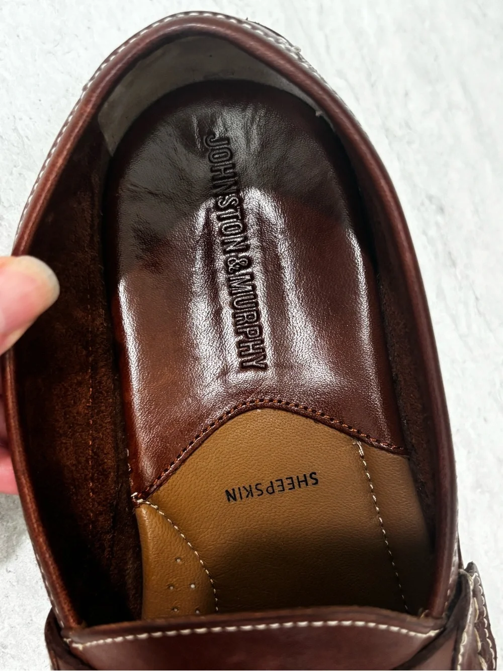 Johnston & Murphy Men's Chestnut Brown Sheepskin Leather Penny Loafers